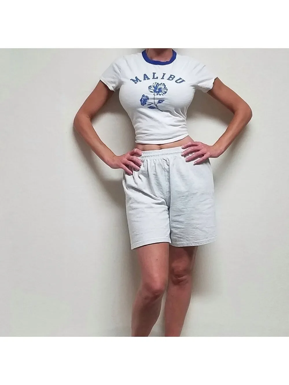 𝅺RARE Vintage Eagle USA Heather Gray Tie Waist Pull-On High Rise Relaxed Shorts